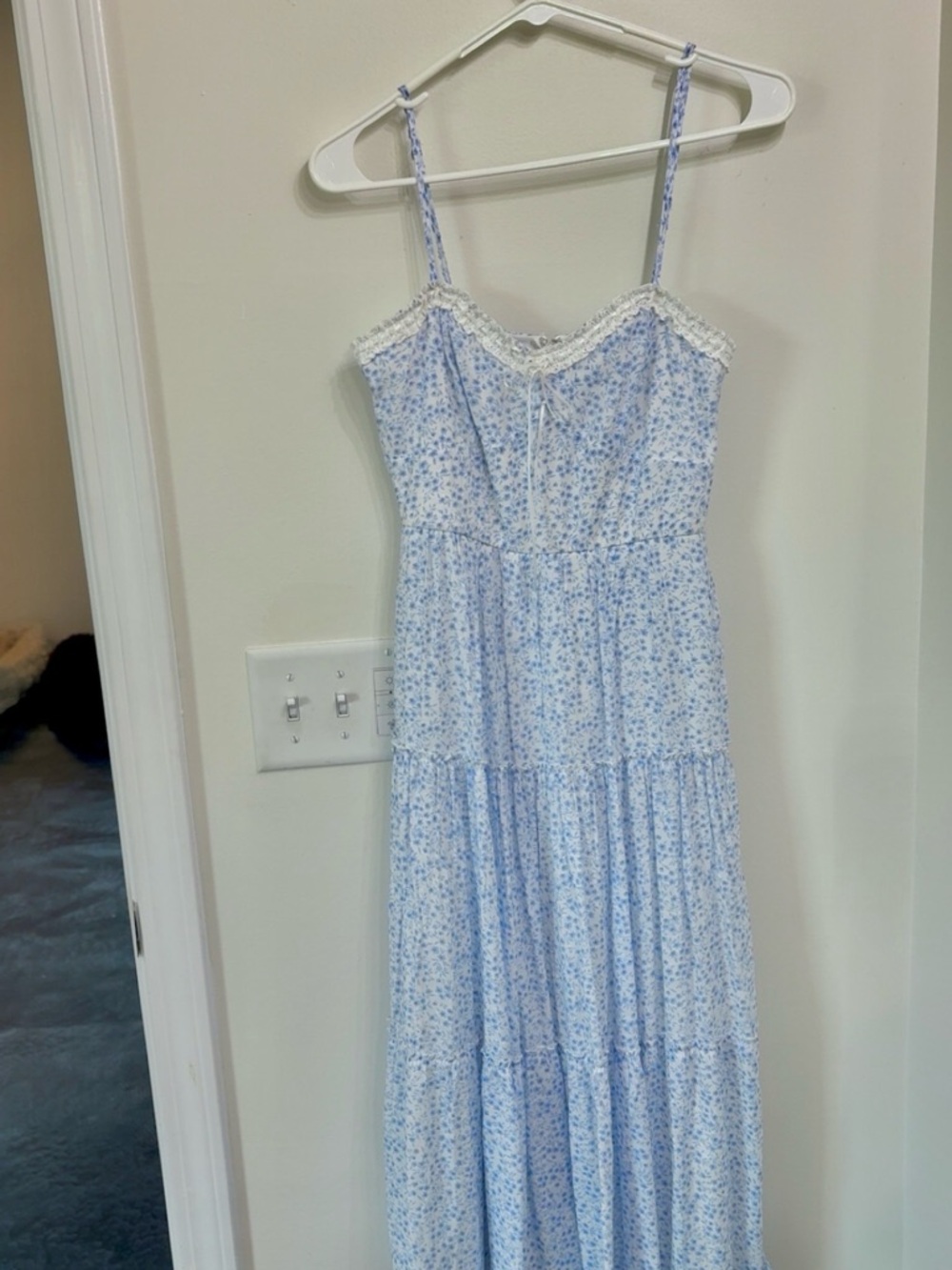 Trixxi Light Blue Floral Lace-Trim Maxi SunDress